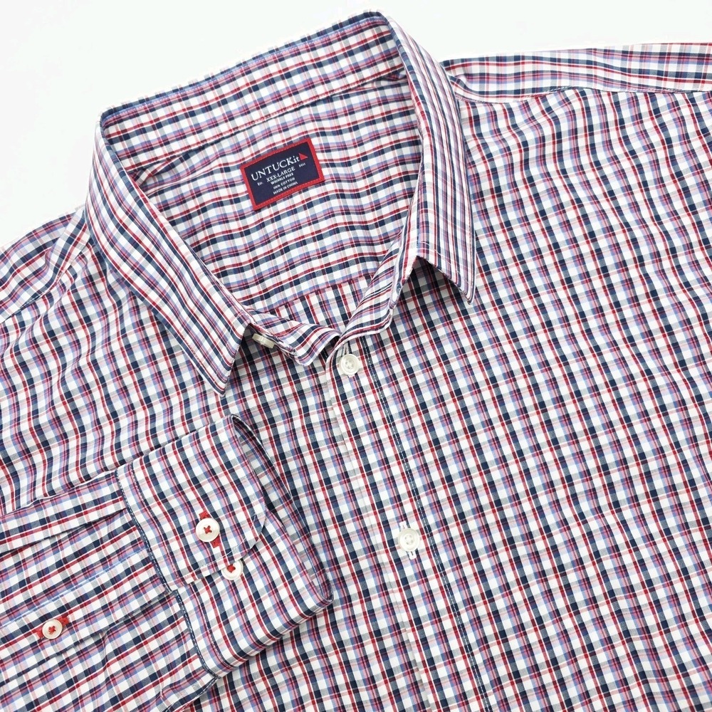 UNTUCKit Men's 3XL‎ Zenato Wrinkle Free Woven Blue/Red Plaid Shirt XXXL